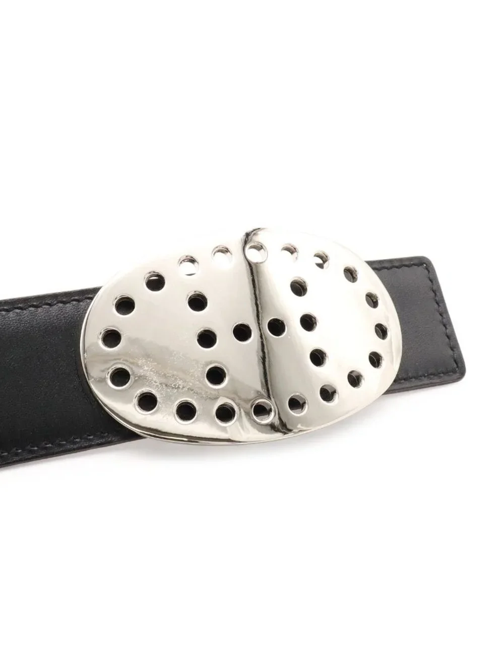 Hermes Evelyne Reversible Belt Logo Perforated Leather Black Silver 90